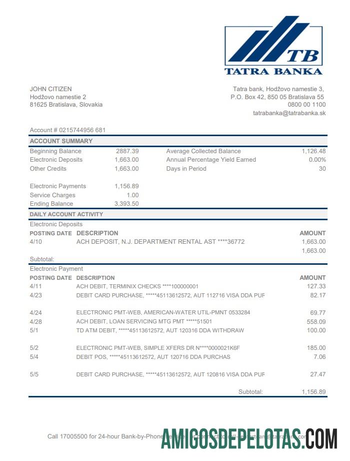 Slovakia Tatra Bank Excel Pdf modelo